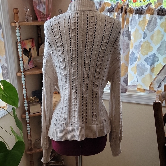 Cream Cable Knit Cardigan Sweater. A - Picture 5 of 7